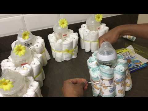 DIY: how to make a simple nappy cake or baby shower centre piece