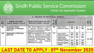 SPSC New Jobs 2025 | Board of Revenue Sindh Vacancies | Apply Online Last Date 07-11-2025