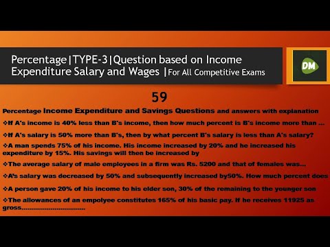 Percentage|TYPE-III|Question based on Income Expenditure Salary and Wages|For All Competitive Exams