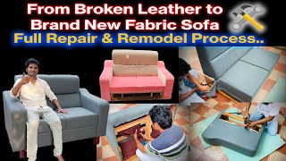 From Broken Leather to Brand New Fabric Sofa – Full Repair & Remodel Process!”