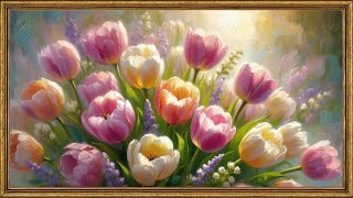 Dreamy Tulips Painting | Spring TV Art Wallpaper | 4K Gold Frame TV Screensaver | Elegant Wall Art