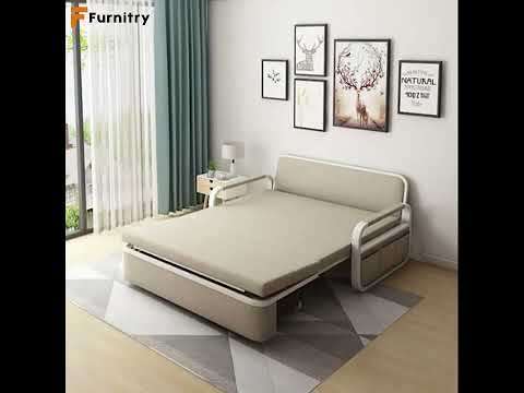 Modern Khaki Linen Upholstered Convertible Sleeper Sofa Bed with Storage