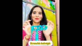 trendy scrunchie hairstyle 🌺| #lowponytail #scrunchiestyle #meenu #trending #ytshorts #shortsvideo