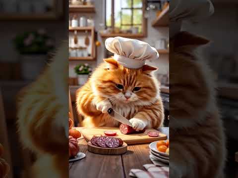 cute cate cooking #cat #funny #cartoonbackgroundmusic