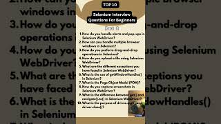 Top 10 !🔥PART -2🔥SELENIUM Interview Questions #seleniumtesting #selenium #automationtesting#testing