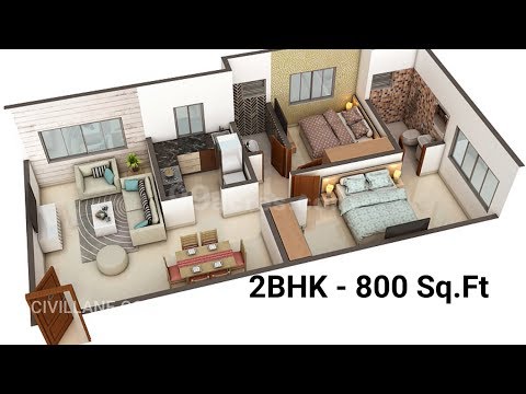 "2BHK House Interior Design - 800 Sq Ft" by CivilLane.com