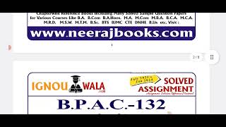 BPAC  132 IGNOU ALL SOLVED ASSIGNMENT PDF AVAILABLE ORDER NOW ( WHATS @ 9582437412)
