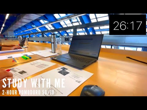Pomodoro 50/10 | 2-Hour Study With Me, No Music Background Noise and Timer