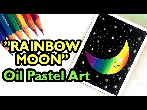 RAINBOW MOON | How to Draw using Oil Pastel Tutorial for Beginners