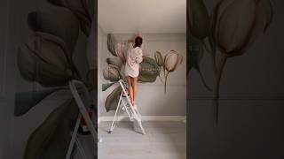 How to paint a mural on a wall 💐 #art #mural #muralwork #womenartist #wallpaint #wallpainting