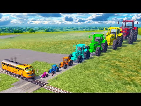 Flatbed Trailer McQueen Transportation with Truck - Speedbumps vs Cars vs Train - BeamNG.Drive #4