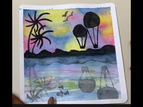 How to paint a beautiful sunset using watercolours_Easy watercolour paintings_Pink Flamingo
