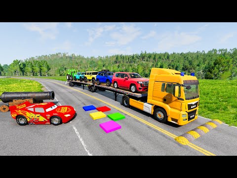 Flatbed Truck Mcqueen | Transportation with Truck - Pothole vs Car #010 - BeamNG.Drive