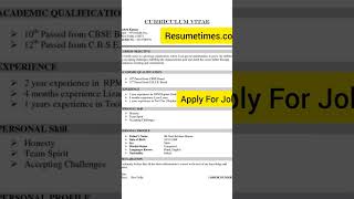 Fresher Resume Format For Students