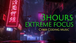 3 HOURS EXTREME FOCUS: Dark Cyberpunk Coding Music | Lo-Fi Rain & Pads