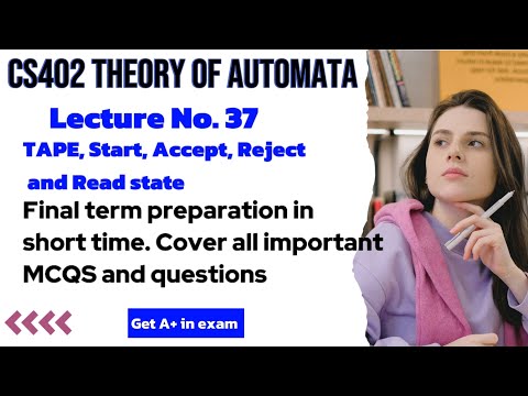 CS402 Lecture 37:  Basics - Tape, Start, Accept, Reject, and Read| final term preparation
