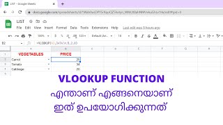 2.GOOGLE SHEET VLOOKUP FUNCTION MALAYALAM