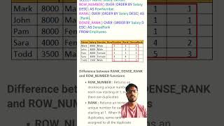 Window functions - Rank, dense rank, row number #sql #sqlforbeginner #sqlpractice #sqltips