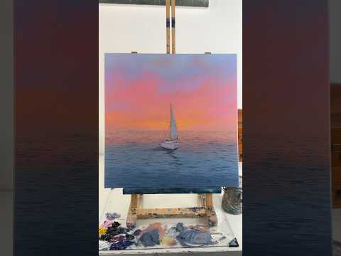 Sailing away at sunset #oilpainting #oceanpainting