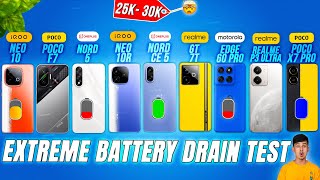 Battery Drain Test of 9 Best Phones From ₹25,000 to ₹30,000 🔋 Nord 5, Neo 10, GT 7T, POCO F7 & More!