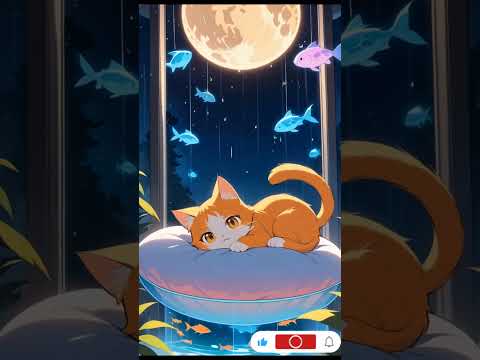 Orange Cat Relaxing in Glass Room Under Full Moon | Cozy Cat Animation at Night | AI Animated Short