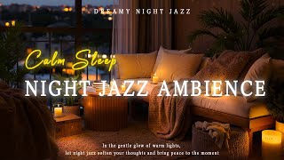 Peaceful Night Jazz Ambience | Cozy Balcony with Warm Lights & Gentle Piano Music for Relaxation