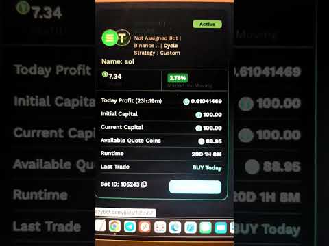 Solana automated algo trading bot, day 20, 7.34% ROI, passsive!