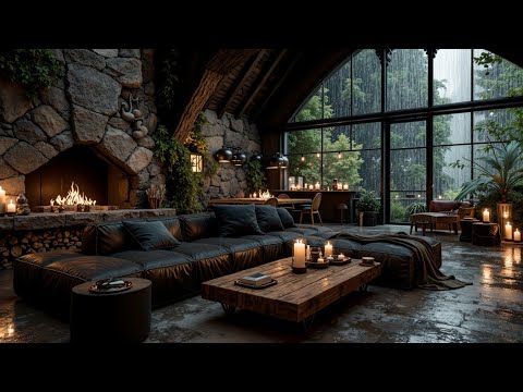 Cozy Cabin Café Ambience ~ Rain Sounds & Smooth Jazz for Deep Relaxation ☕🌨️