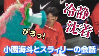 小園海斗、スラィリーの鼻ピロピロに動じず冷静に会話する（広島東洋カープ 2024/6/28）