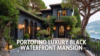 Portofino Luxury Black Waterfront Mansion in Italian Riviera Style with Panoramic Views