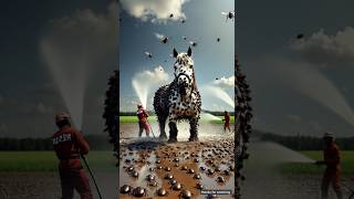 The horse covered in millions of black beetles 😭 rescue team saved him ,#ai #trending #horse #rescue