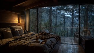 Rain Sounds in Rustic Wood Cabin Bedroom🌧️ Heavy Rain on Window for Reading & Deep Sleep