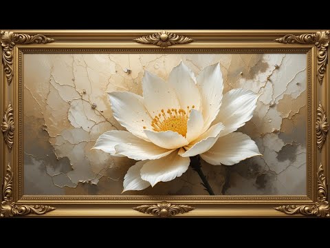 Gold Framed Vintage |Framed TV Art Screensaver |  White Peonies Vintage Painting .