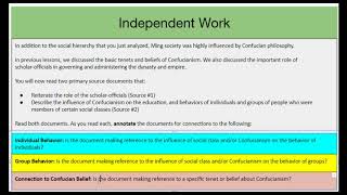 Unit 3 Day 8  Structured Paragraph Tool with One Evidence Part I Social Order Under the Ming Dyna
