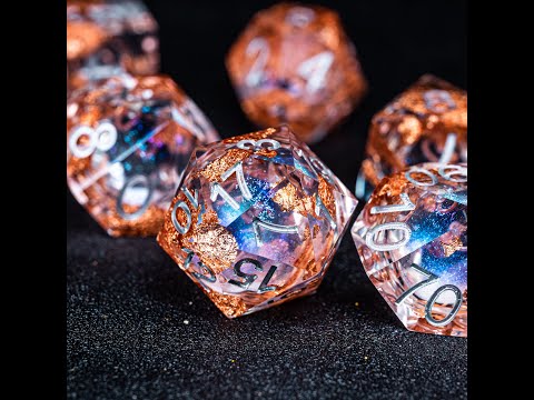 URWizards D&D Starry Liquid Heart Resin Engraved Dice Set