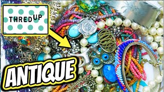 ANTIQUE! 5 lbs ThredUp Jewelry Unboxing | Goodwill Blue Box Jewelry Jar Haul to Resell on Ebay 2020