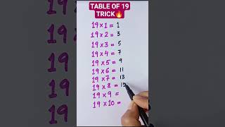 Table of 19 trick- simple math hack🤓 #mathtricks #timetable #quickmath #shorts #mathematics