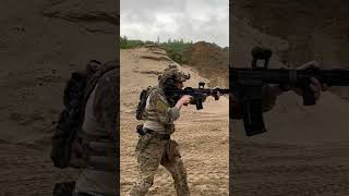 The Delta Team Tactical 3Position FRT being used in a drill