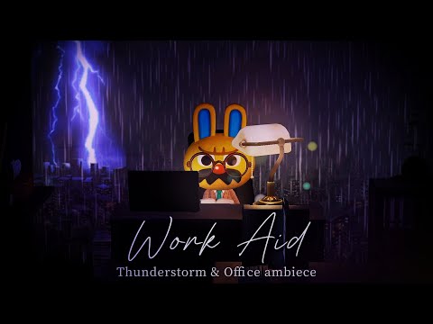 ACNH BGM - Cozy Office Ambience💻thunderstorm day⛈️No music : 8hour🎧keyboard typing & Office Ambient