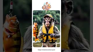 Monkey's Fishing Adventure  #MonkeyGoneFishing#FishingAdventures#CuteCatch #FishingFun#JungleFishing