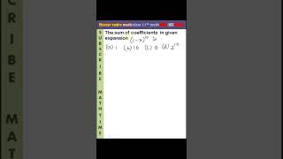 sum of coefficients in binomial expansion/mcqs of binomial theorem/master cadre math