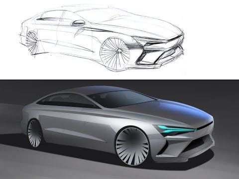 car design sketch & photoshop rendering - sedan proportion [022]