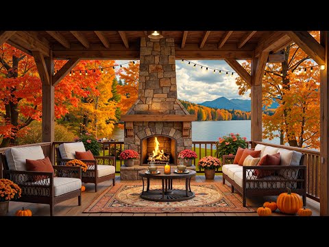 Gentle Autumn Jazz at Lakeside Cabin 🍂 Tranquil Jazz Melody, Cozy Fireplace & Fall Ambience to Work