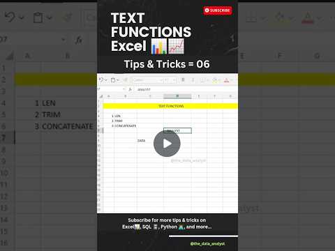 Excel Text Functions | LEN | TRIM | Concatenate | Excel tips | #excel #exceltips #exceltutorial