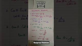 Reciprocal Relations#shorts #trigonometry #trignometricfunctions #handwrittennotes #hubli#sums #math