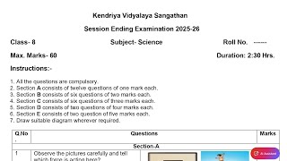 Class-8 Science / Annual Exam 2026 Question Paper Session Ending  PM SHRI KENDRIYA VIDYALAYA Term2