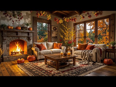 Calming Autumn Jazz Music | Relaxing Jazz Background Music 🍁 Cozy Autumn Fireplace Ambience