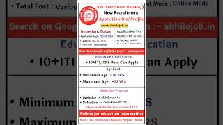 RRC Northern Railway Recruitment 2025 | Railway Vacancy 2025 #govtjobs #railwayexam #shorts