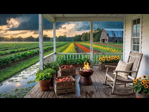 ☔ Rainy Morning on the Farm Ambience | Cozy Crackling Fire & Rain Sounds for Sleep, Relax, & Focus 🌻