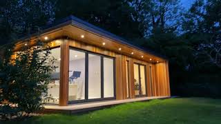 Home Office and Workshop Garden Room in Tadworth, Surrey. 8m wide x 3.75m Deep, Evening Shoot